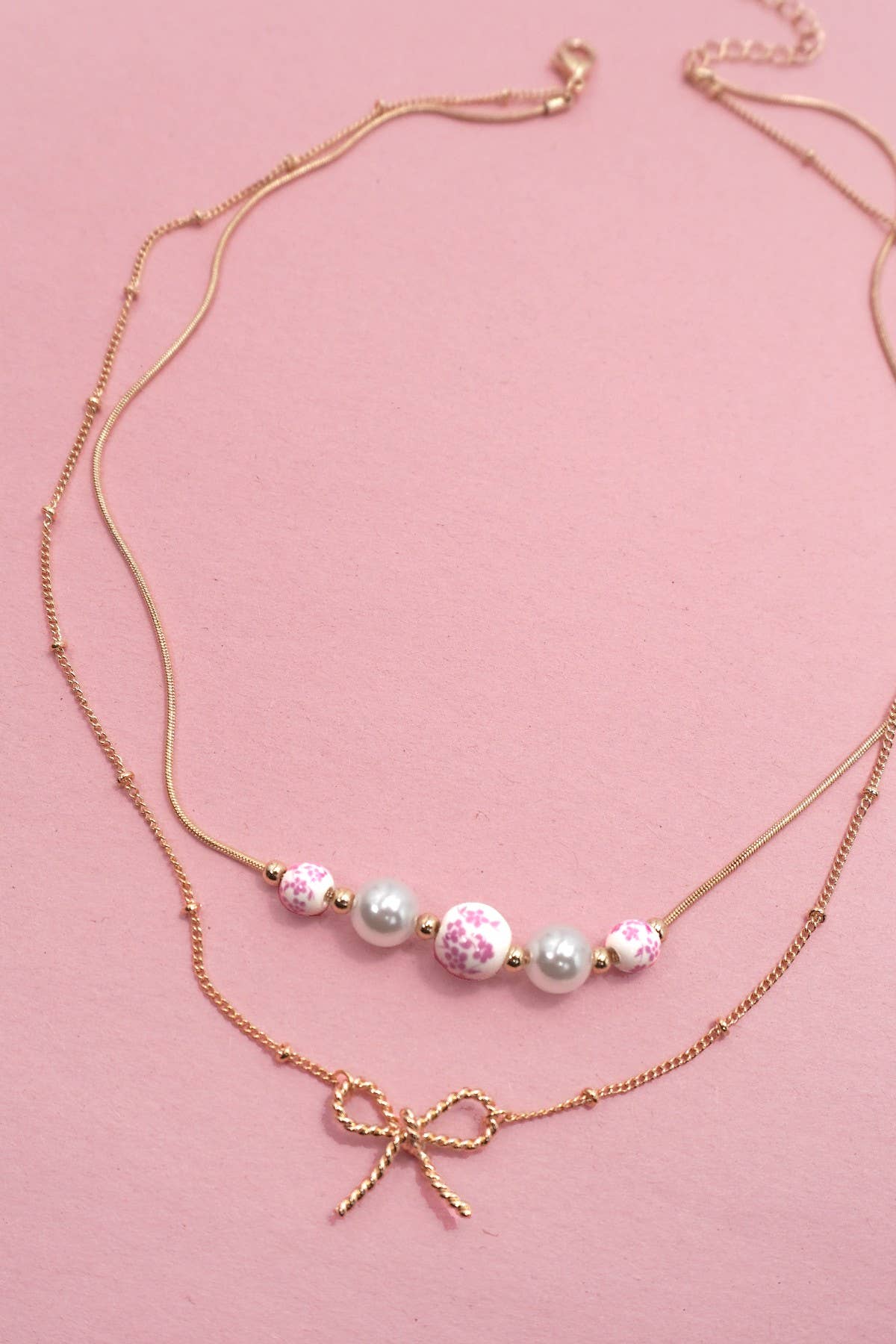 Porcelain Gold & Pink Layered Necklace