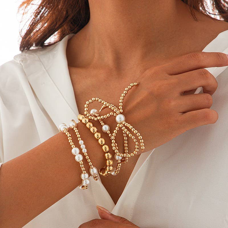 Bow & Pearl Beaded Bracelet Set
