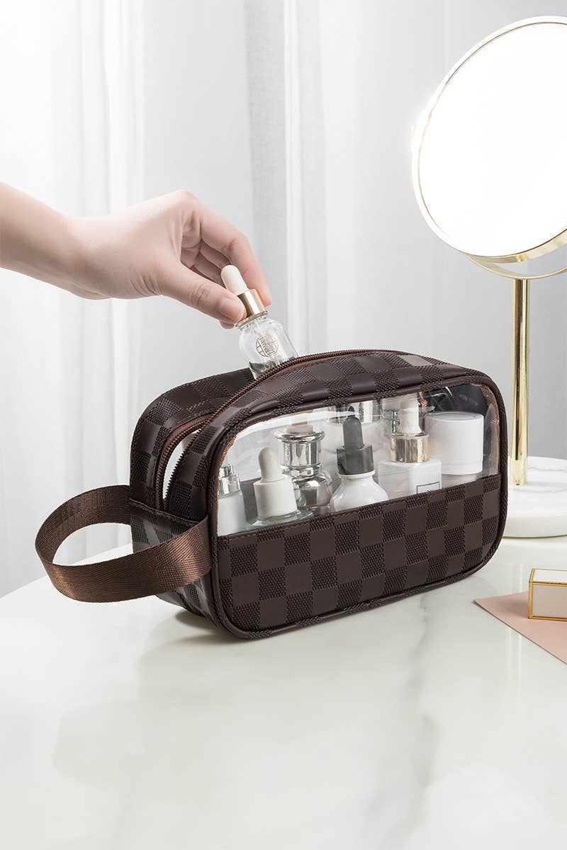 Brown Checkered Makeup Case