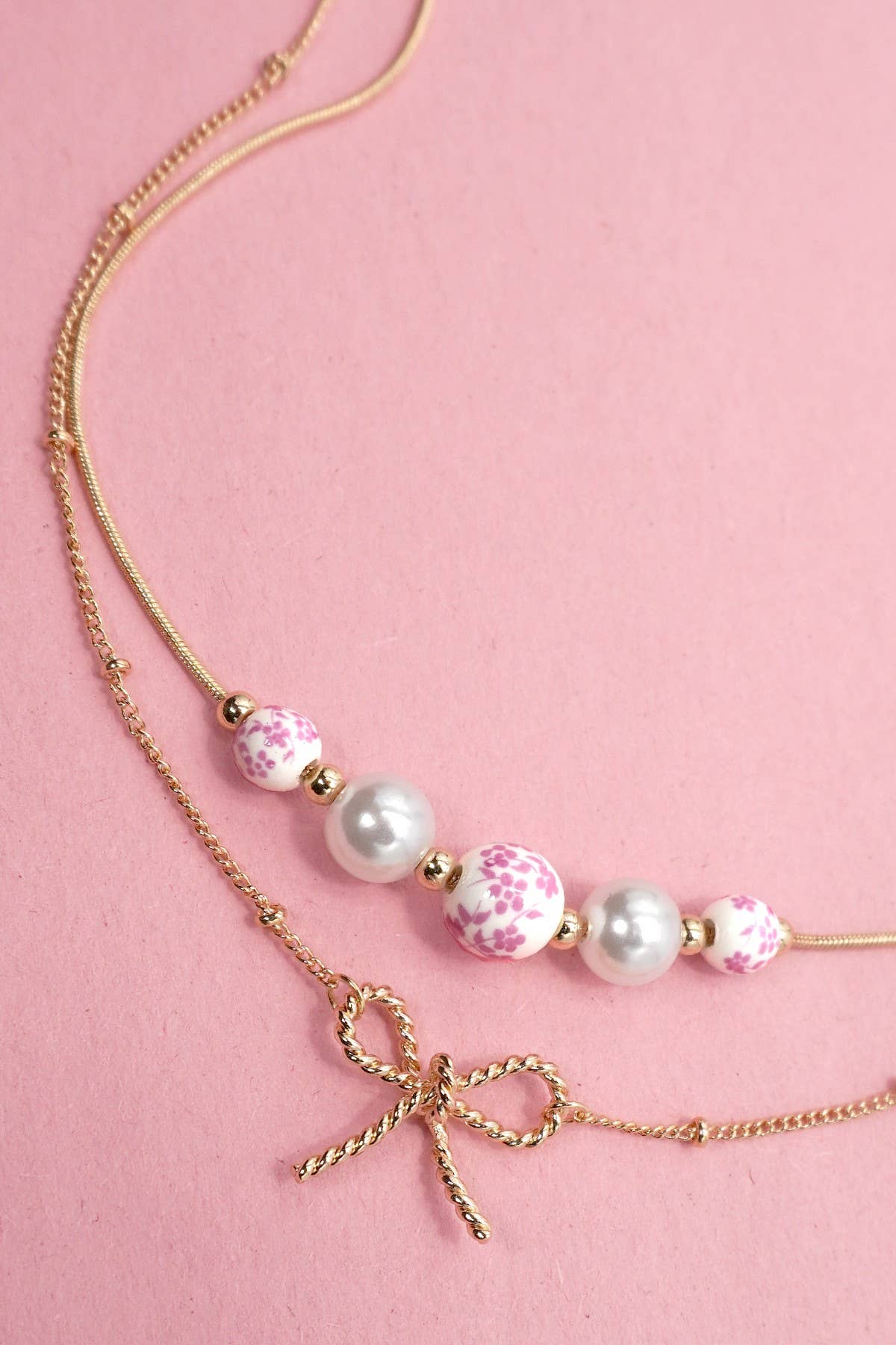 Porcelain Gold & Pink Layered Necklace