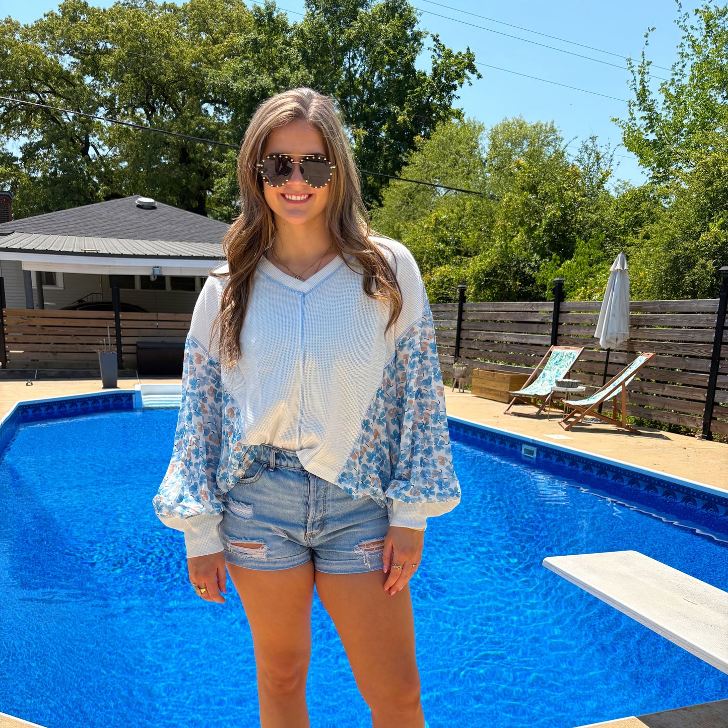 Sky Frost Floral Blouse