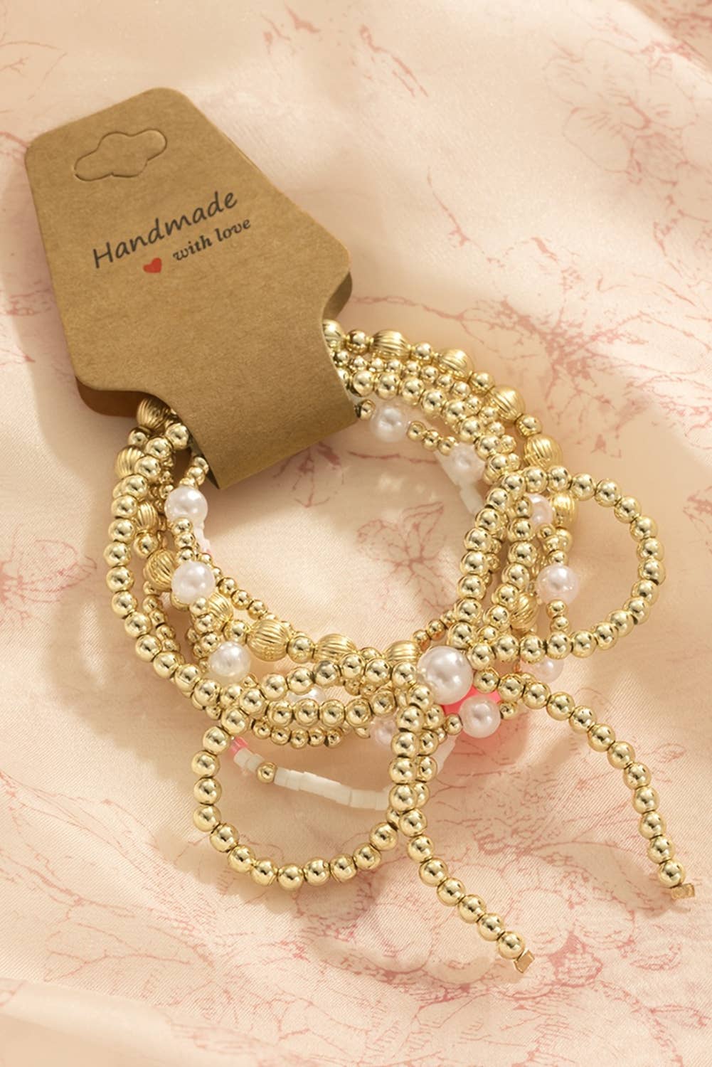 Pearls & Pink Bows Bracelet Set