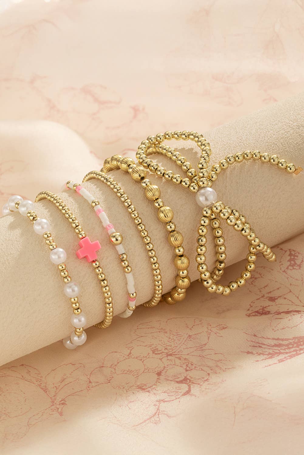 Pearls & Pink Bows Bracelet Set