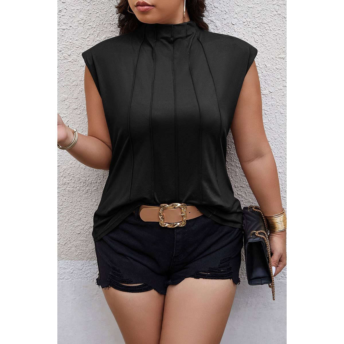 Plus Size Sleeveless Elastic Shirt