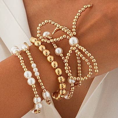 Bow & Pearl Beaded Bracelet Set