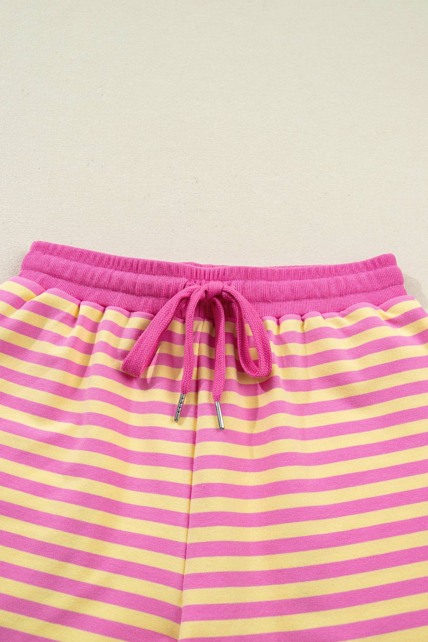 LDC Stripe Drop Shoulder Boxy Casual Terry Short Set: Rose Stripe / XL