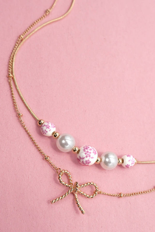 Porcelain Gold & Pink Layered Necklace