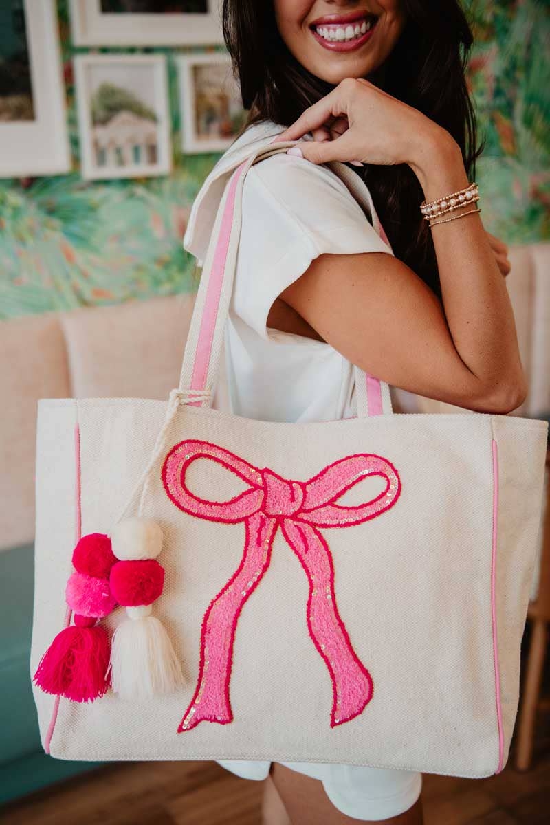 Bow & Puff Sequin Tote Bag