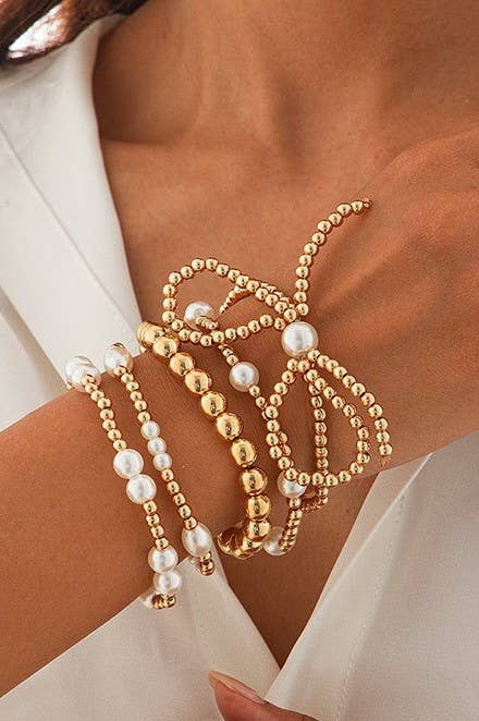 Bow & Pearl Beaded Bracelet Set