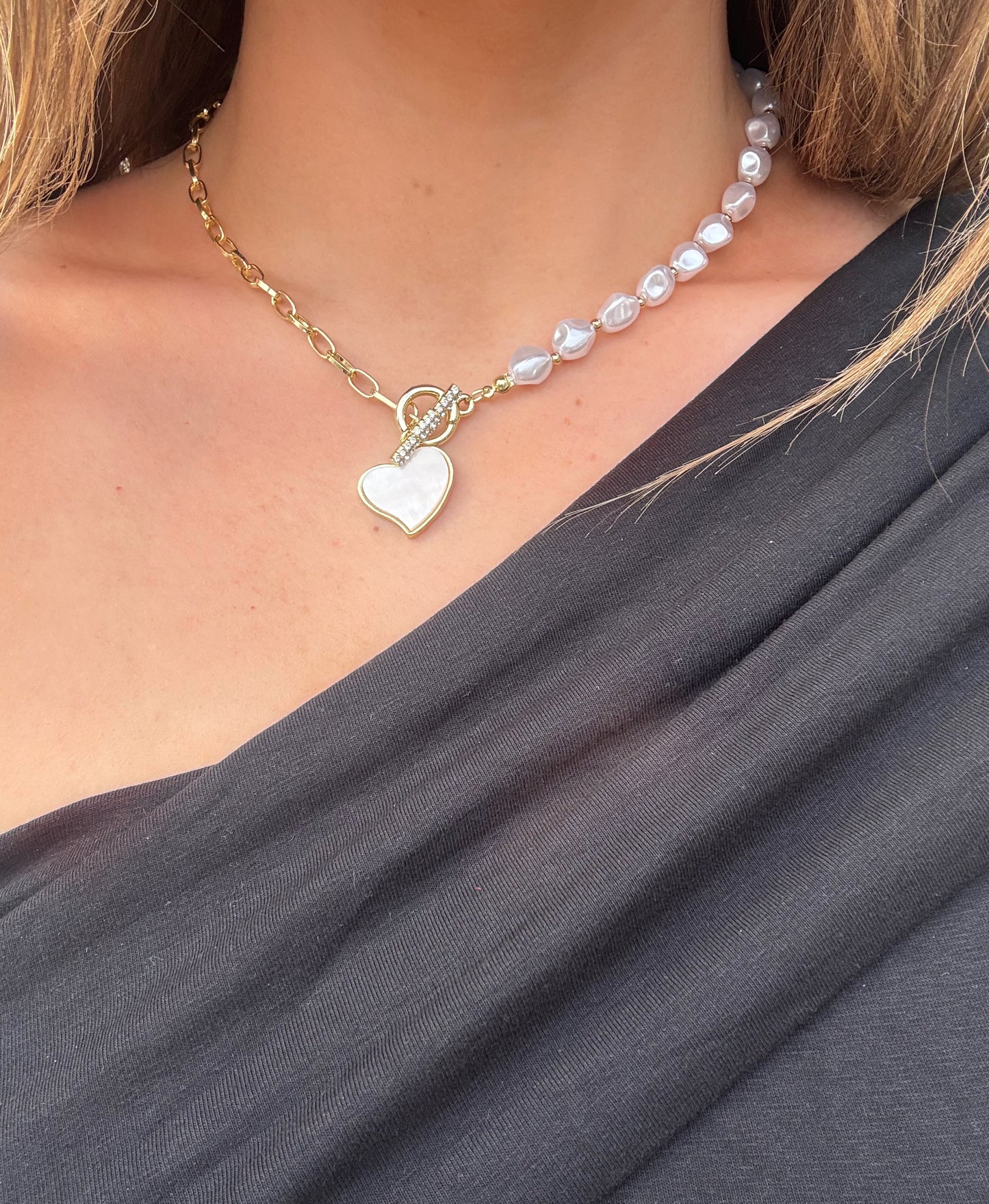 Heart Chain & Pearl Necklace