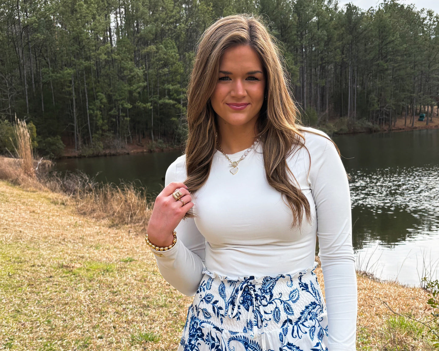 White & Blue Floral Shorts