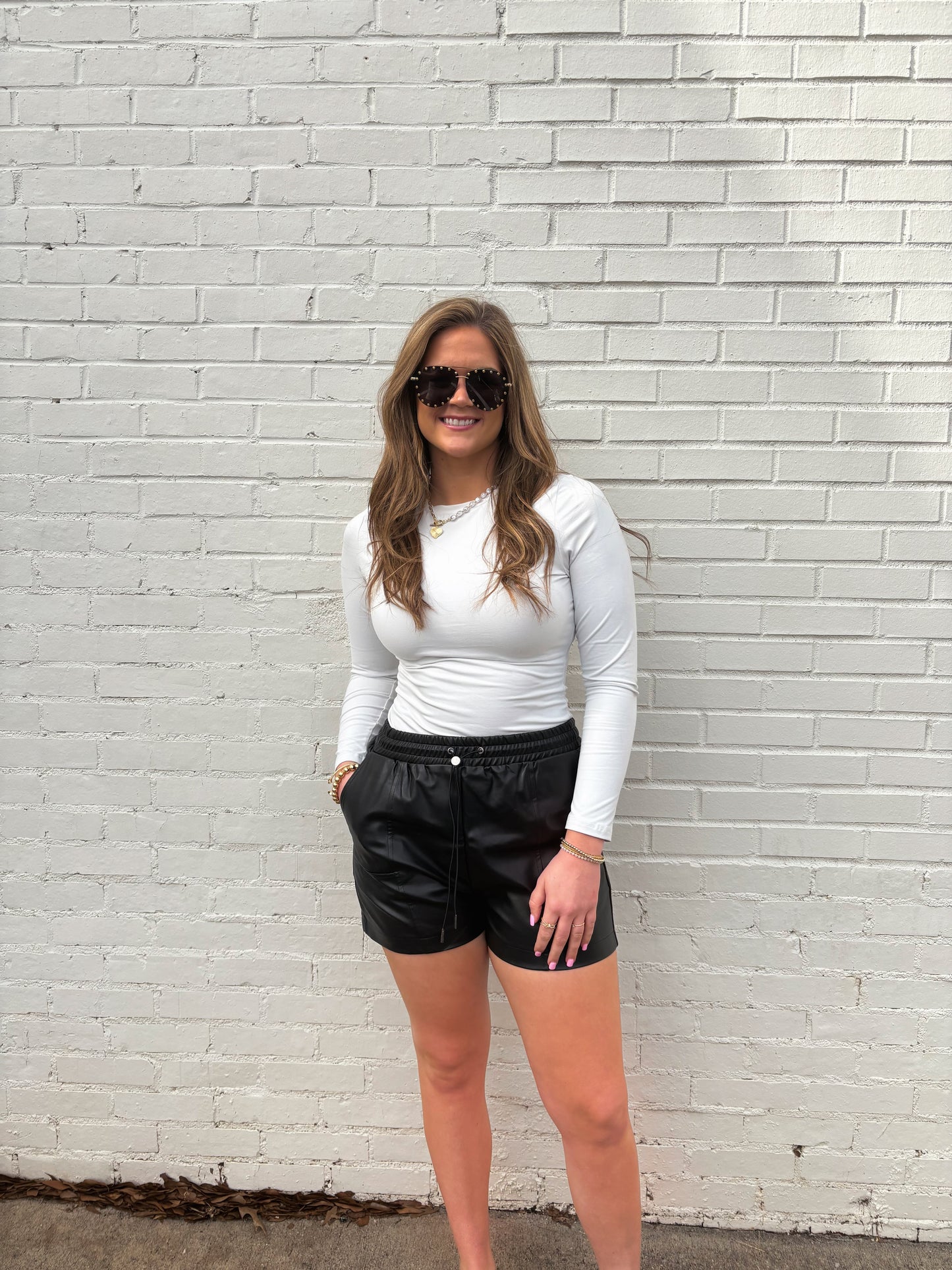 Black Faux Leather Adjustable Waist Shorts