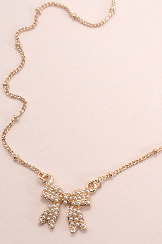 Mini Pearl & Bow Necklace