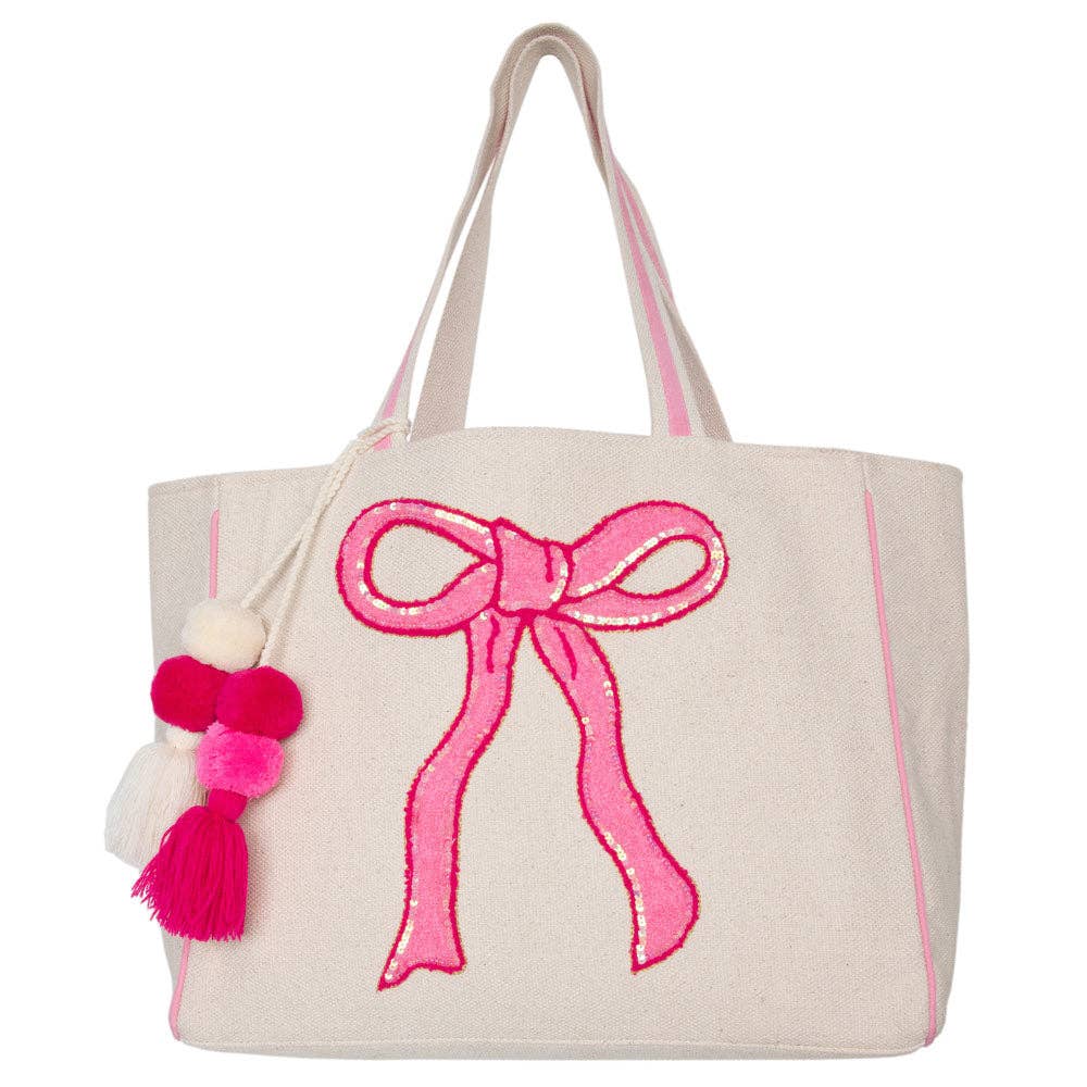 Bow & Puff Sequin Tote Bag