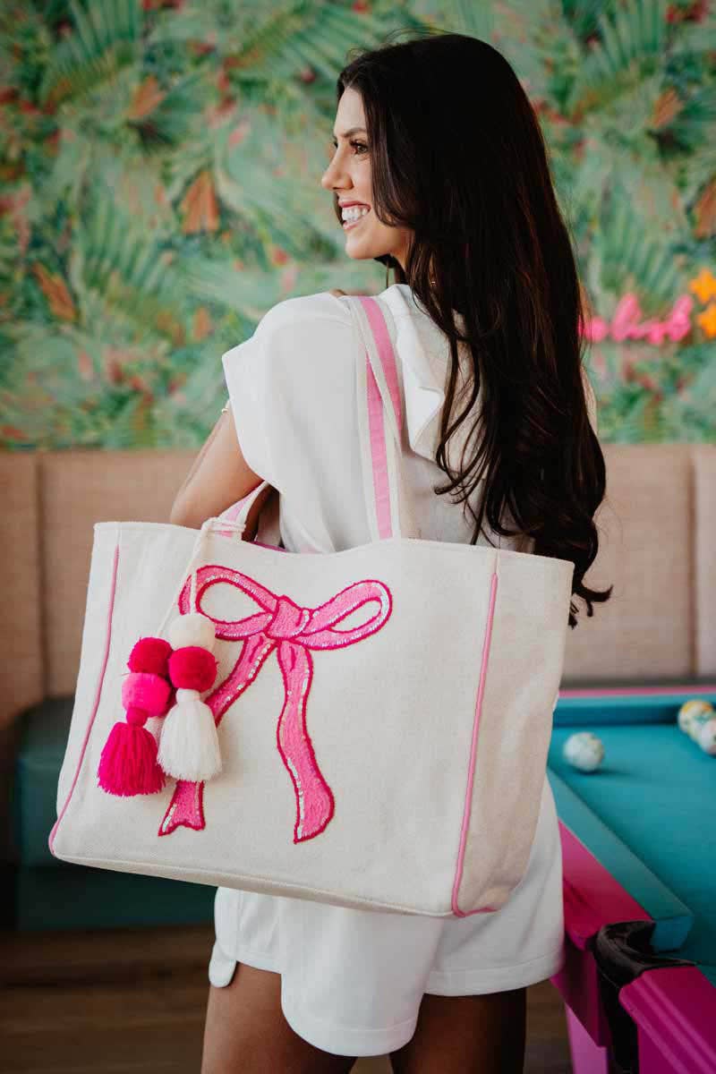 Bow & Puff Sequin Tote Bag